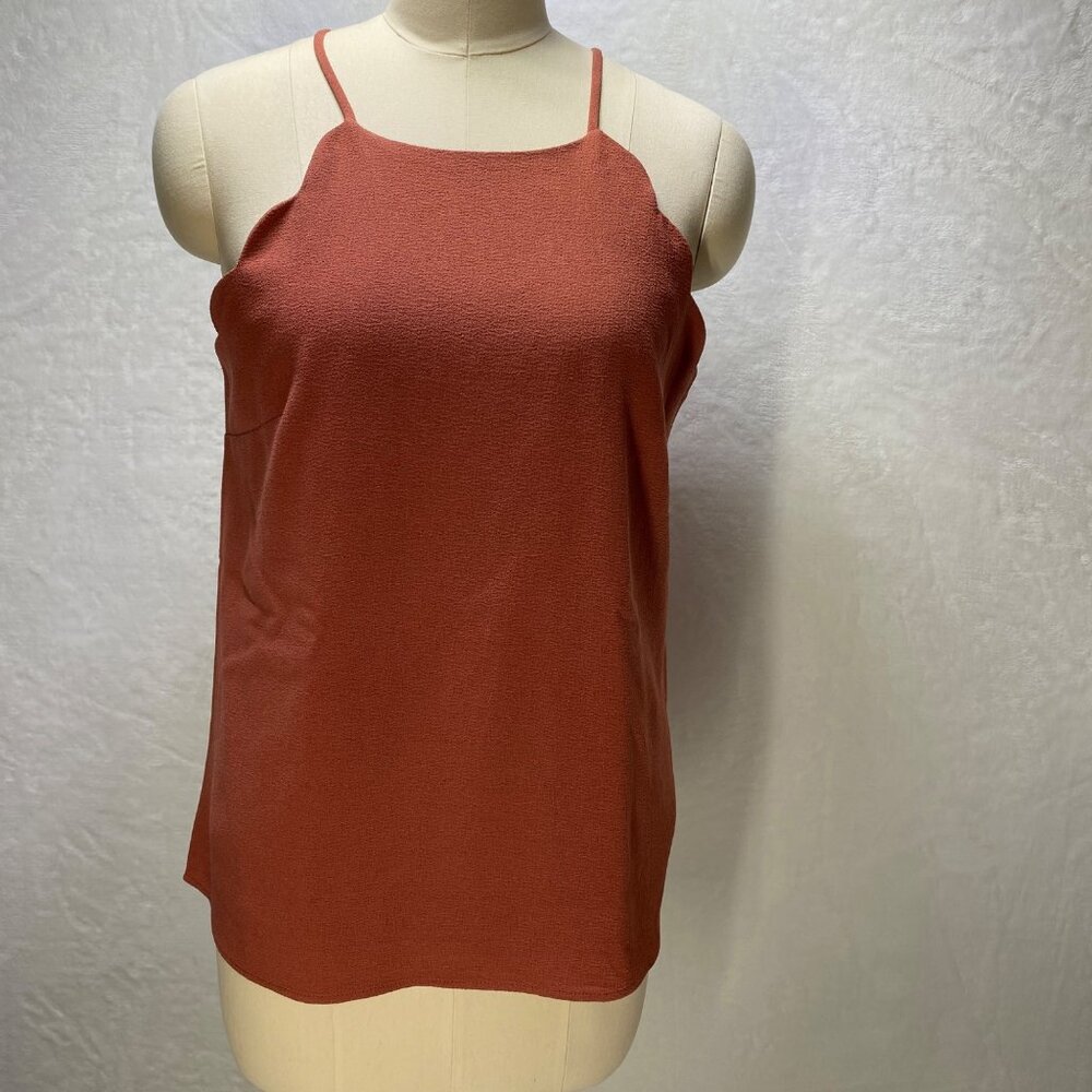 Monteau‎ Los Angeles L Womens Scalloped Rust Sleeveless Top Elegant